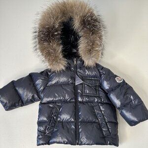 Moncler K2 Hooded Down Jacket Fox Fur Trim Navy Size 6-9 months Baby